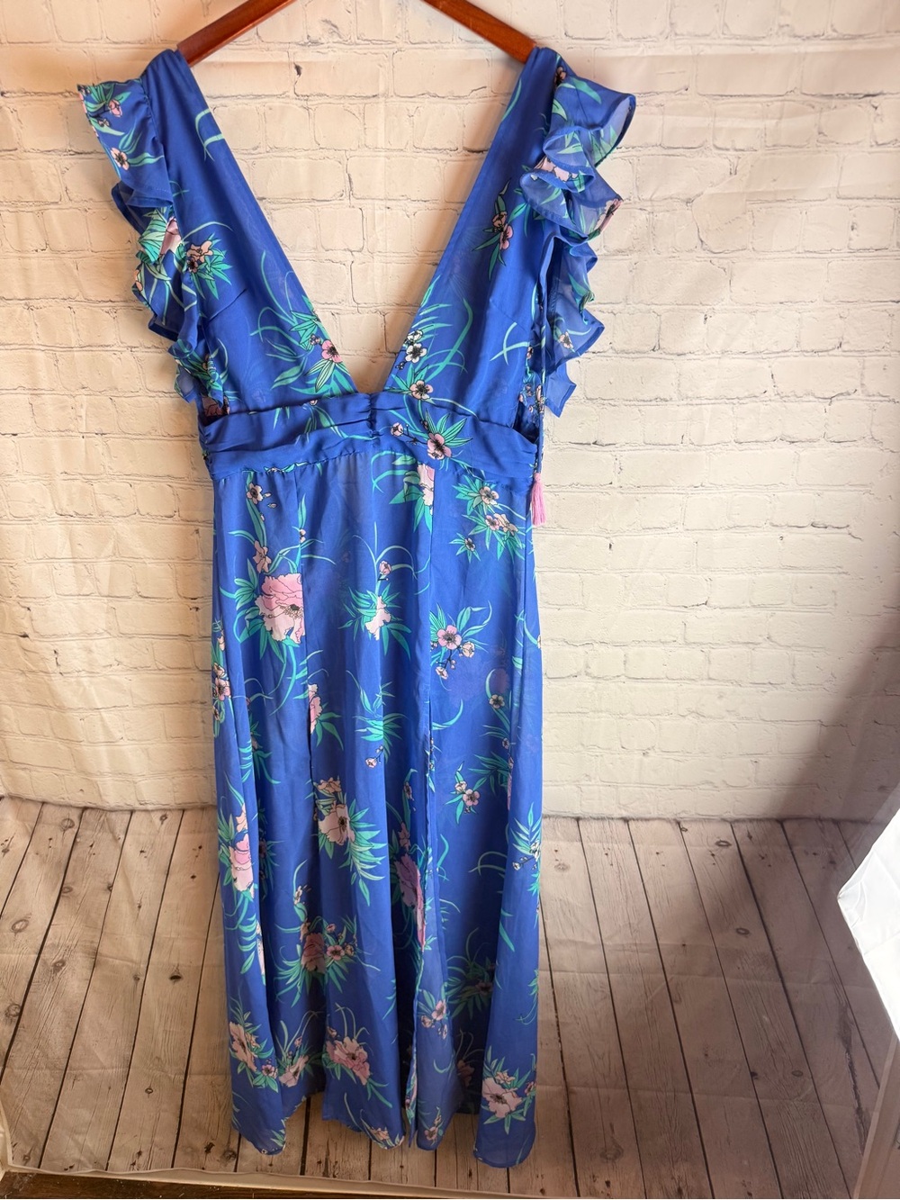Girls' Blue Floral Ruffle-Trim cover up Large
